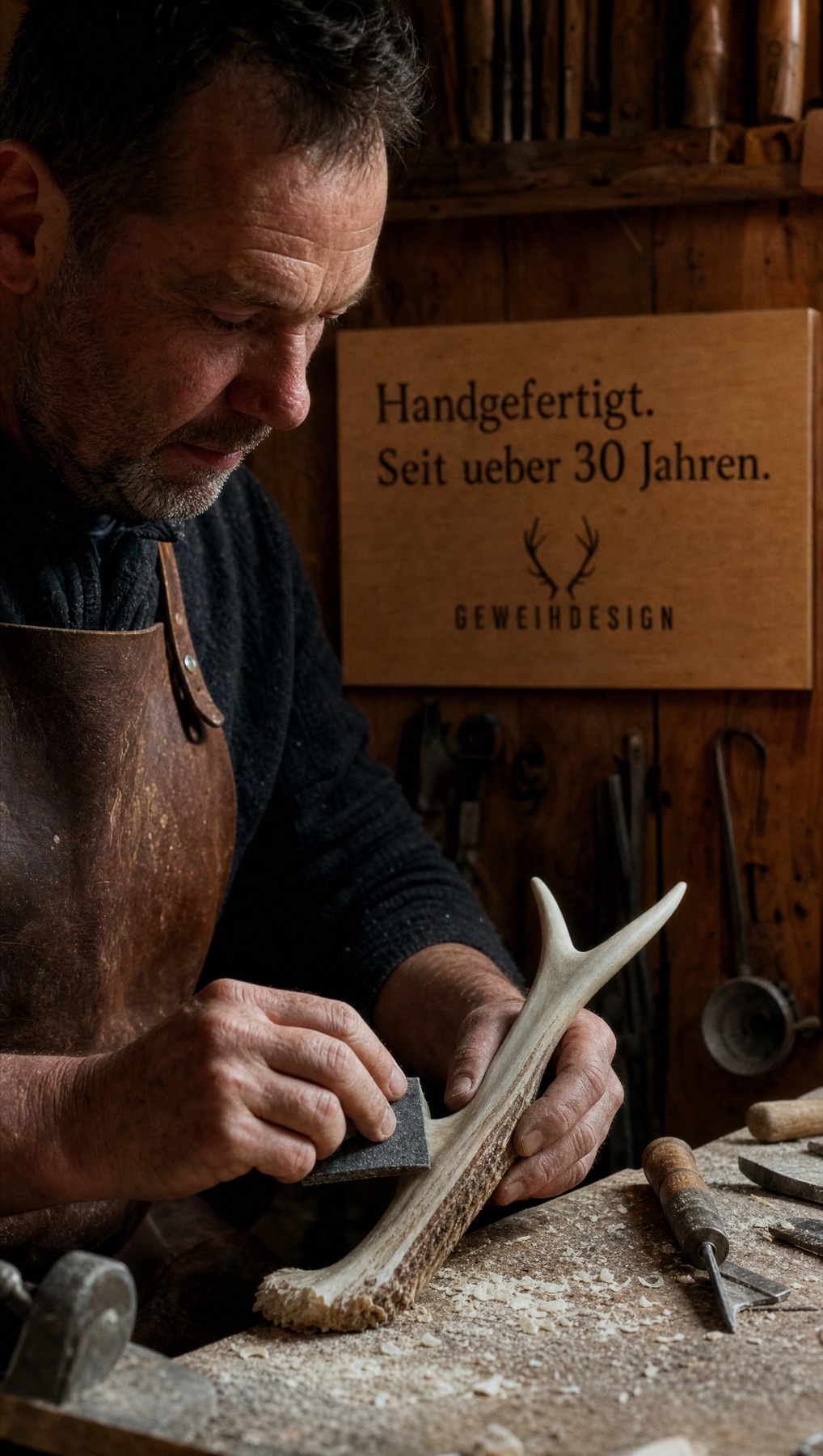 In der Werkstatt entsteht ein Geweihstück